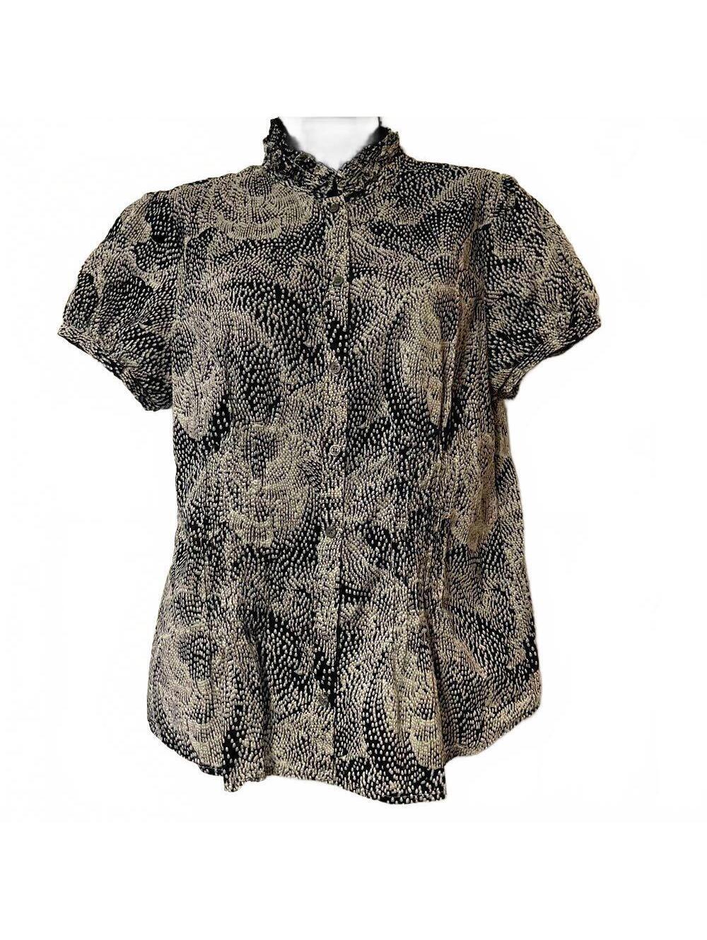 VTG 90s The Limited Black White Dot Floral Puff Cap Short Sleeve Button Shirt L